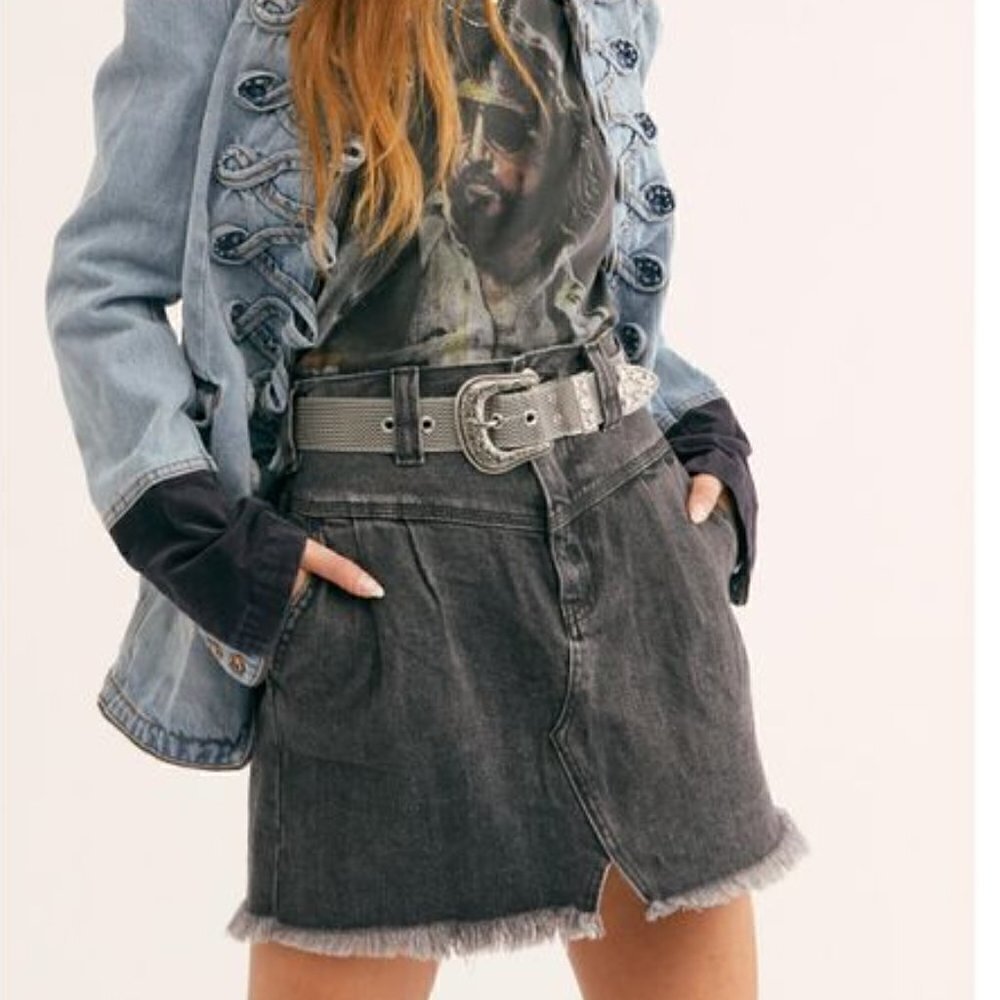 Free People Sanded Black Sidecar Mini Skirt NWT
